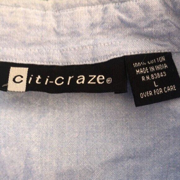 Vintage Citi Craze Women's L Blue Button Front Embroidered Flowers Short Sleeve - Picture 4 of 7